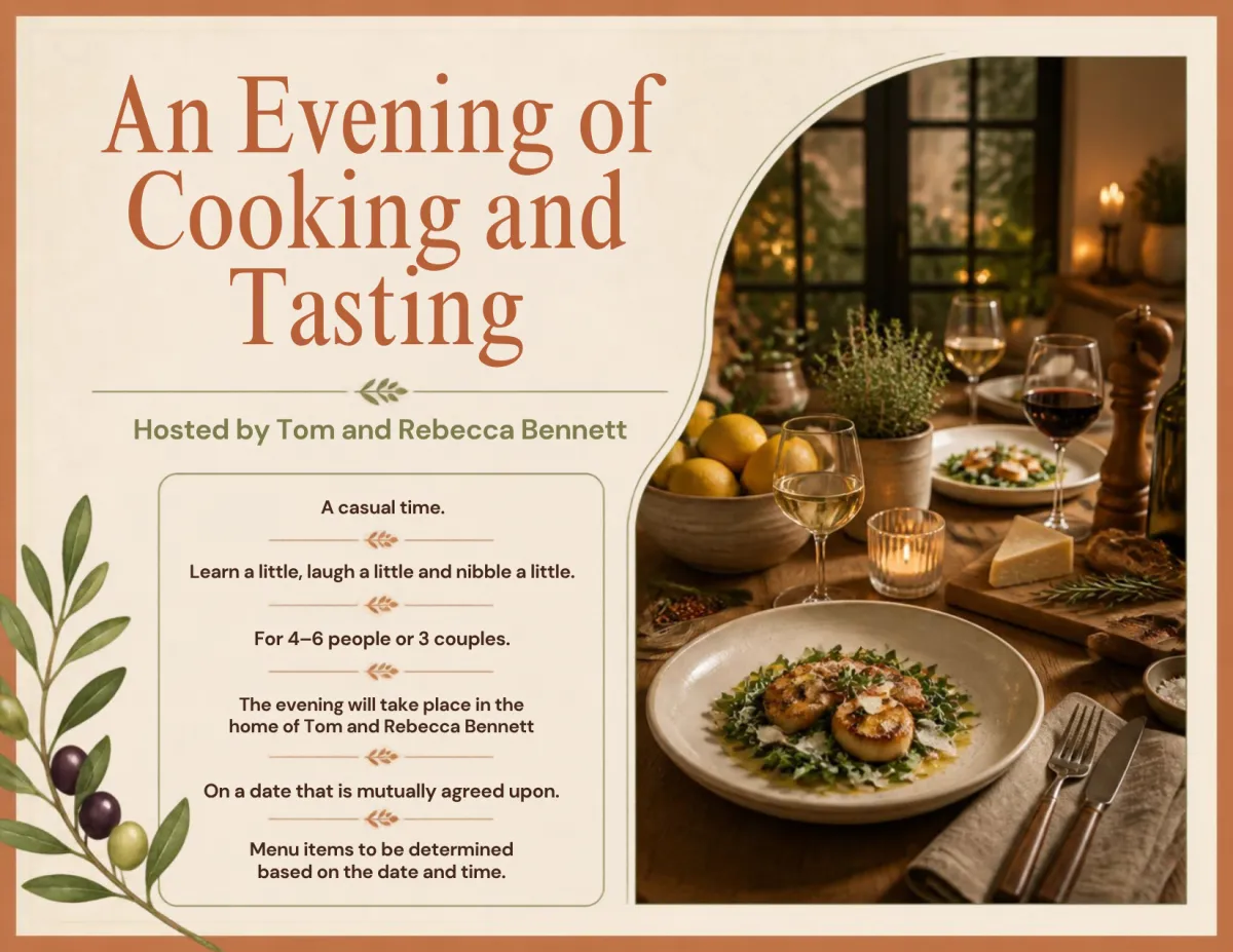 An Evening of Cooking, Tasting & Hospitality with Tom and Rebecca Bennett